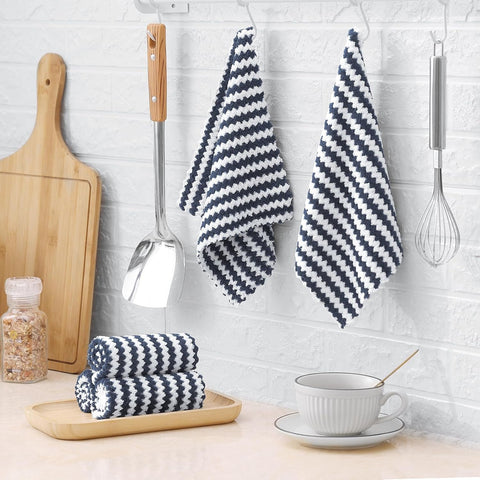 Homaxy 12 Pack Coral Velvet Wave Design Lint Free Kitchen Dish Cloths(10 x 10 inches) and Large Cotton Kitchen Hand Towels(18”x 28”, 6 Pack), Flat and Terry Dish Towels