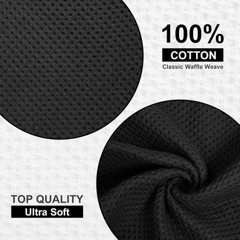 Homaxy 100% Cotton Dish Cloths, 8 Pack - 12 x 12 Inches, Black and Flat and Terry Dish Towels(18”x 28”, 6 Pack), Large Cotton Kitchen Hand Towels