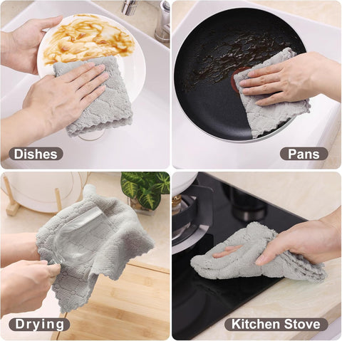 Homaxy 12 Pack Kitchen Dish Cloths (10 x 10 Inches, Grey) and Large Cotton Kitchen Hand Towels(18”x 28”, 6 Pack), Flat and Terry Dish Towels