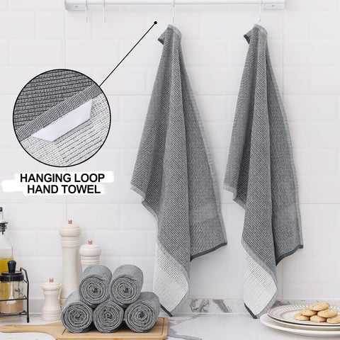 Homaxy 12 Pack Coral Velvet Wave Design Lint Free Kitchen Dish Cloths(10 x 10 inches) and Large Cotton Kitchen Hand Towels(18”x 28”, 6 Pack), Flat and Terry Dish Towels