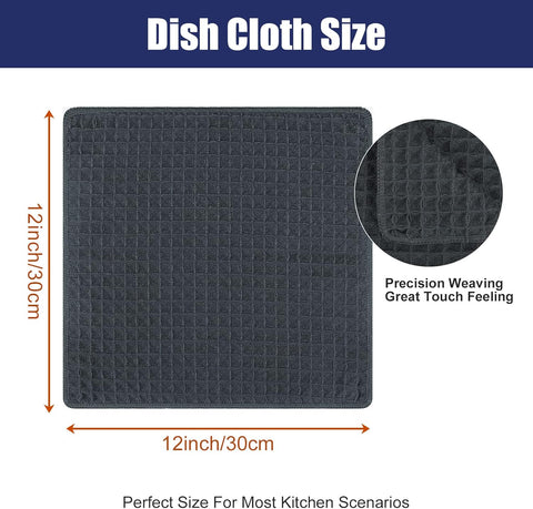 Homaxy Kitchen Towels and Dishcloths Set, 12 x 12 Inches, Set of 12 Bulk Cotton Kitchen Towels Set, Ultra Soft Absorbent Dish Towels for Washing Dishes, Dark Grey