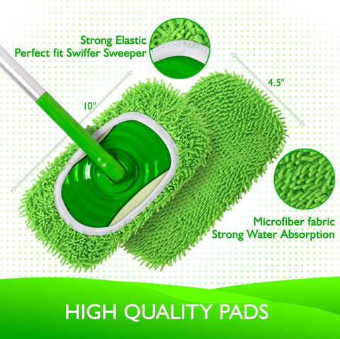 4+4 Reusable Microfiber Mop Pads Compatible with Swiffer Sweeper- Dry Sweeping Cloths & Wet Mopping Cloths - Washable Wet Pads Refill for Mopping Floors (Mop is not Included)