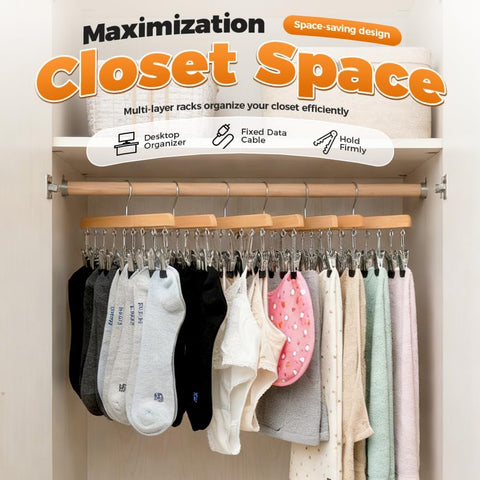 2 Pack Legging Hanger for Closet, with 10 Non Slip Clips Each, Wooden Clothes Hanger for Home Use, Space Saving Hanger for Family (Wood)