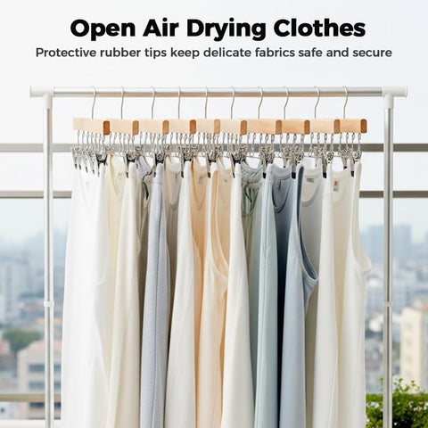 2 Pack Legging Hanger for Closet, with 10 Non Slip Clips Each, Wooden Clothes Hanger for Home Use, Space Saving Hanger for Family (Wood)