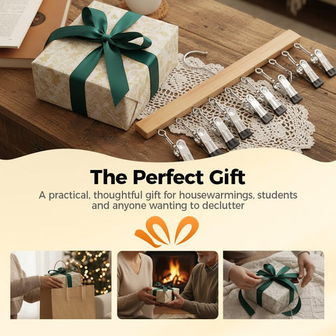 2 Pack Legging Hanger for Closet, with 10 Non Slip Clips Each, Wooden Clothes Hanger for Home Use, Space Saving Hanger for Family (Wood)