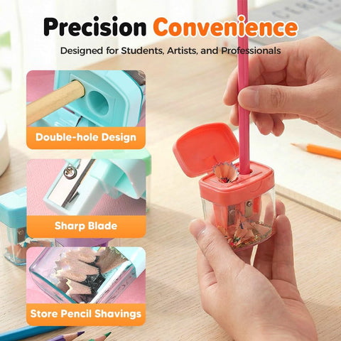4 Pcs Pencil Sharpeners with Lid, Dual Holes Handheld Pencil Sharpener, Compatible with Standard and Jumbo Pencils, Compact Cute Sharpener for School, Home and Office (Set)