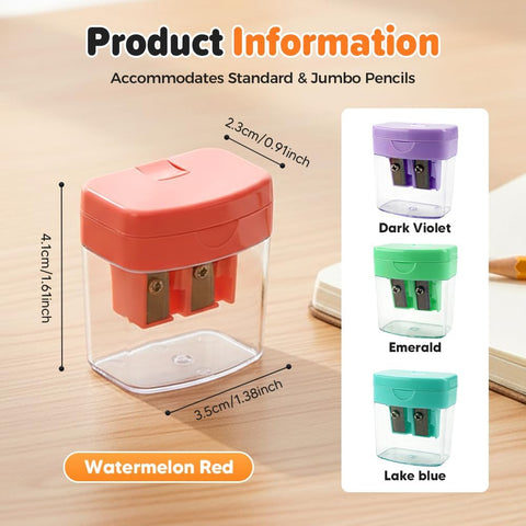 4 Pcs Pencil Sharpeners with Lid, Dual Holes Handheld Pencil Sharpener, Compatible with Standard and Jumbo Pencils, Compact Cute Sharpener for School, Home and Office (Set)