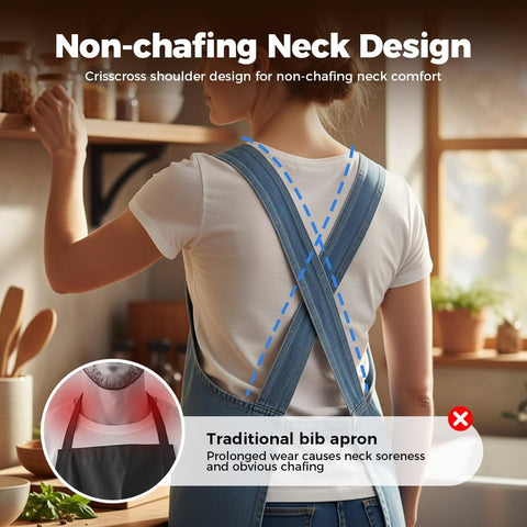 Lightweight Cotton Denim Apron with Front Pocket, Adjtable Bib Apron for Men Women Chef Apron, Kitchen Apron