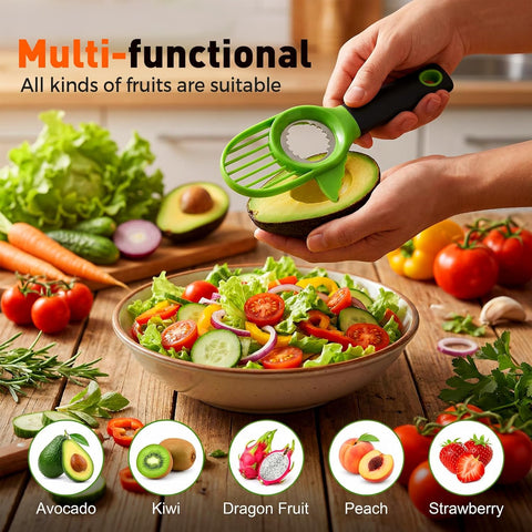 3-in-1 Avocado Slicer Tool, Multi-Function Splitter Pitter Cutter, Silicone Comfort-Grip Handle Avocado Peeler for Kitchen (1PC)