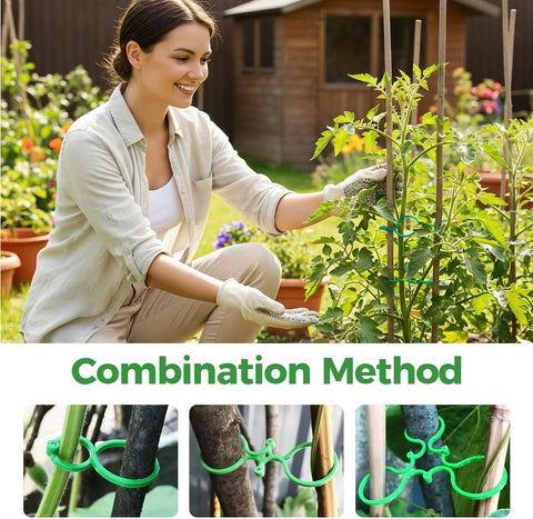 Plant Support Clips for Climbing Plants, Reable Garden Plant Support Plastic Clips for Tomatoes, Vines & Climbing Plants, Plant Fixing Clips for Vegetables, Fruits & Flowers (100, Green Large)