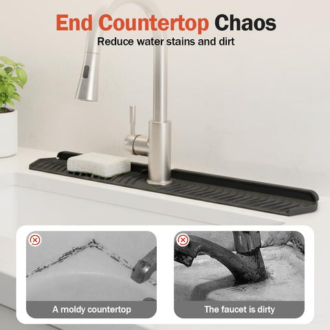 Kitchen Sink Faucet Mat, 30in Extra Long Foldable Silicone Faucet Guard & Splash Guard, 2026 Multi-Functional Draining Mat to Keep Countertops Dry, Protect Backsplash from Splash (Grey)