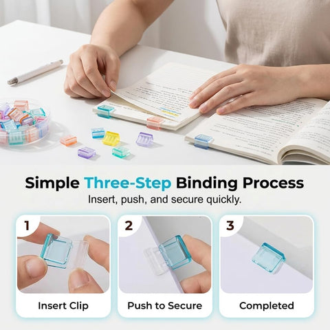 Clip-on Bookmarks – 30 Pack Transparent Color Push Paper Clips with Storage Box, Reusable Plastic Paper Clamps for Books, Study Notes, Office Documents (Random)