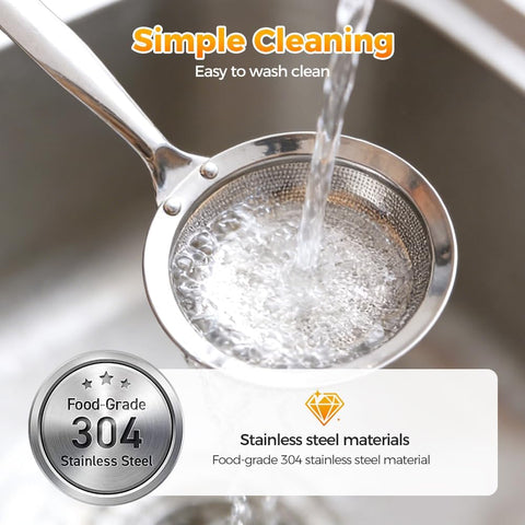 Fine-Mesh Kitchen Strainer - 2026 Upgraded Stainless Steel Sieve with Handle, Multi-Purpose Strainer for Cooking, Baking & Liquid Filtering, Oil Skimming Spoon, Kitchen Tool (Small)