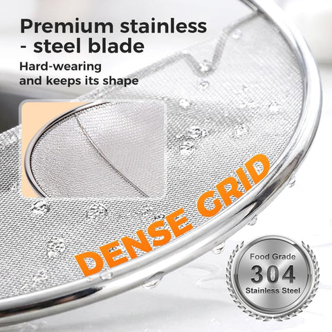 Stainless Steel Grease Splatter Guard, Large Fine Mesh Splatter Screen with Comfort Handle for Frying Pans & Cooking Pots, Fine Mesh Cover, Shield from Grease & Oil (Large)