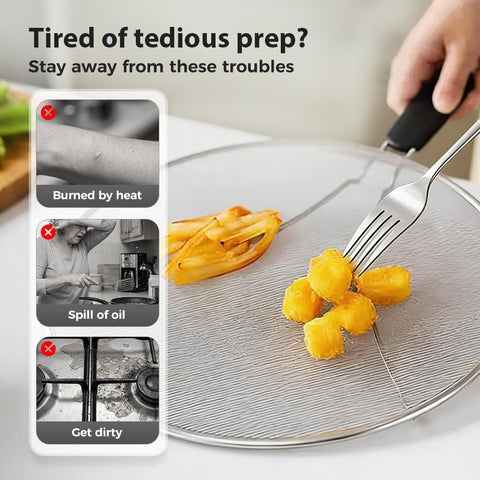 Stainless Steel Grease Splatter Guard, Large Fine Mesh Splatter Screen with Comfort Handle for Frying Pans & Cooking Pots, Fine Mesh Cover, Shield from Grease & Oil (Large)