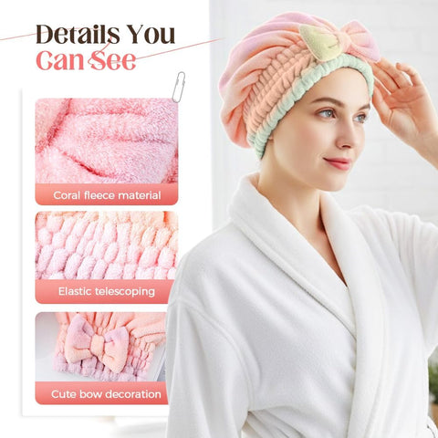 2Pcs Super Absorbent Hair Towel Wrap for Wet Hair, Microfiber Hair Drying Caps, Soft and Fast Drying Hair Towel for Home (Kit)
