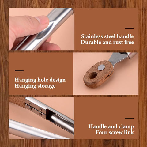 Walnut Wood Tongs for Cooking, Stainless Steel Anti-Slip Long Handle Wood Salad Tongs, Cooking Tong Tools for Serving Food Bbq Kitchen Hoehold (Long 12in)
