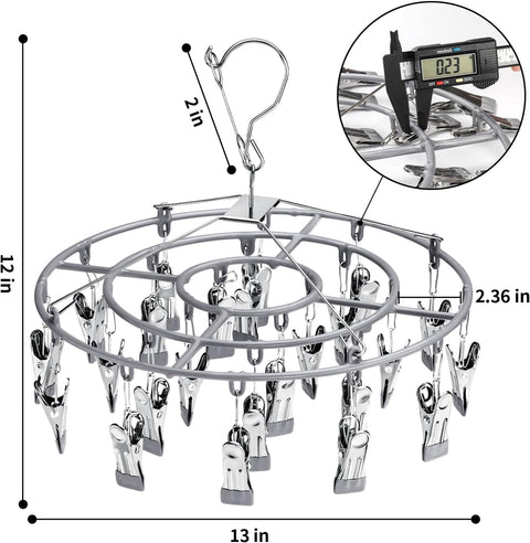 Drying Rack Clothing with 24 Clips，Sock Hanger for Drying，Hanging Clothes Dryer Underwear Hangers Racks Laundry Herb Socks Panty Wet Bra Lingerie Baby cates Foldable Small Indoor Metal