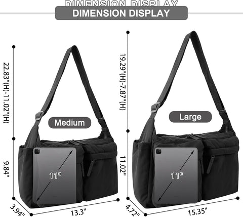 Nylon Crossbody Messenger Bag for School, Women Large Shoulder Bag Hobo Tote Bag Lightweight Computer Crossbody Bag