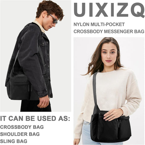 Nylon Crossbody Messenger Bag for School, Women Large Shoulder Bag Hobo Tote Bag Lightweight Computer Crossbody Bag