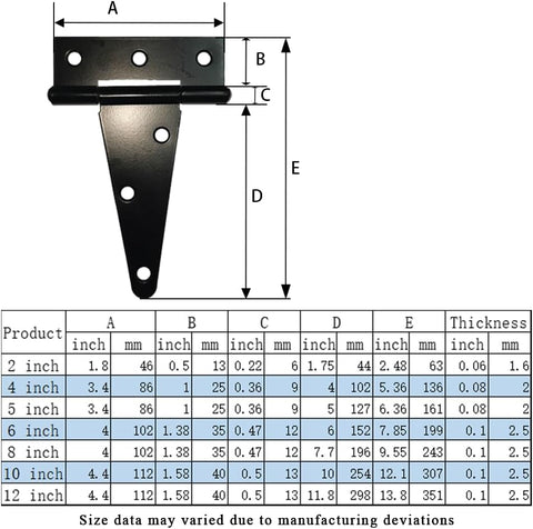Heavy Duty T Hinge Tee Hinge T Strap Hinge Shed Hinge Gate Hinge Barn Hinge Fence Hinge Door Hinge Wrought Rtproof All Size Black (4 pcs, 8 inch