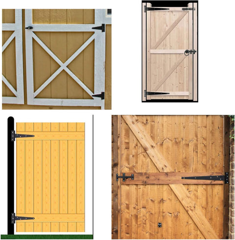 Heavy Duty T Hinge Tee Hinge T Strap Hinge Shed Hinge Gate Hinge Barn Hinge Fence Hinge Door Hinge Wrought Rtproof All Size Black (4 pcs, 8 inch