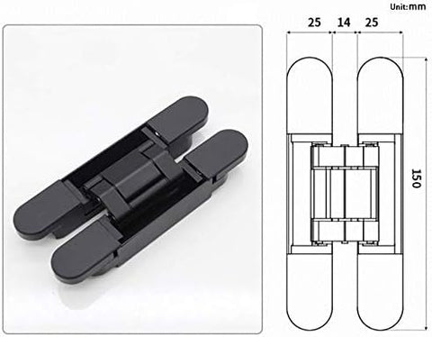 6 inch Hidden Door Hinges Invisible Hinges Concealed Hinges Zinc Alloy 180 Degree Swing Hinge 3 Way Adjtable Butt Hinge 6 x 2.5 x 1 inch (Black Pack of 3)