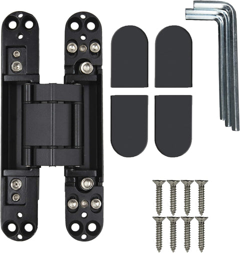 6 inch Hidden Door Hinges Invisible Hinges Concealed Hinges Zinc Alloy 180 Degree Swing Hinge 3 Way Adjtable Butt Hinge 6 x 2.5 x 1 inch (Black Pack of 3)