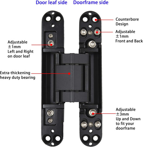 6 inch Hidden Door Hinges Invisible Hinges Concealed Hinges Zinc Alloy 180 Degree Swing Hinge 3 Way Adjtable Butt Hinge 6 x 2.5 x 1 inch (Black Pack of 3)