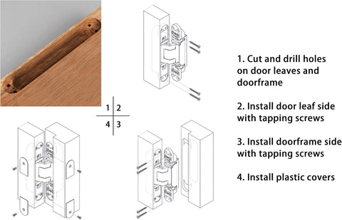 6 inch Hidden Door Hinges Invisible Hinges Concealed Hinges Zinc Alloy 180 Degree Swing Hinge 3 Way Adjtable Butt Hinge 6 x 2.5 x 1 inch (Black Pack of 3)