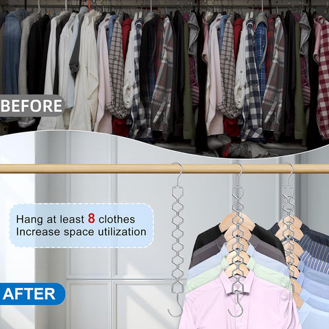Space Saving Hangers for Clothes 6 Pack, Sturdy Metal Hangers Heavy Duty Magic Clothes Space Saver Hanger Organizer with 360° Swivel Hook, Closet Organizers and Storage Dorm Room Essentials Silver