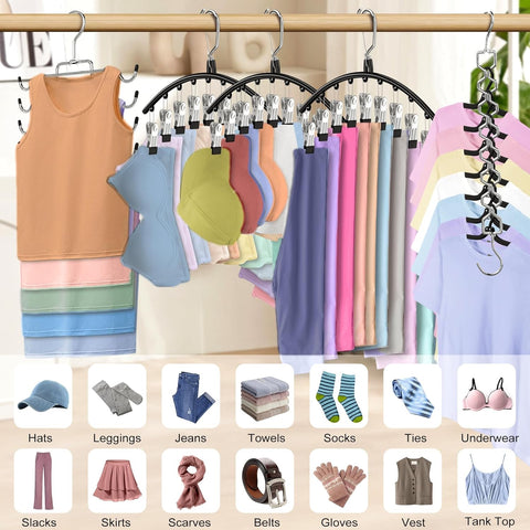 5 Pack Legging Organizer for Closet Hanging, 3 Pants Leggings Hangers with 30 Clips, 1 Tank Top Hanger, 1 Metal Magic Space Saving Hangers Closet Organizers and Storage for Pants Skirts Bra