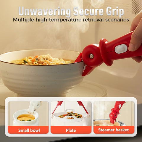 3 Pcs Hot Plate Grippers, Upgraded Bowl Gripper for Kitchen, Multi-Purpose Non-Slip Gripper Tongs for Microwave, Oven, Air Fryer, Steamer, Pots & Bowls (Red)
