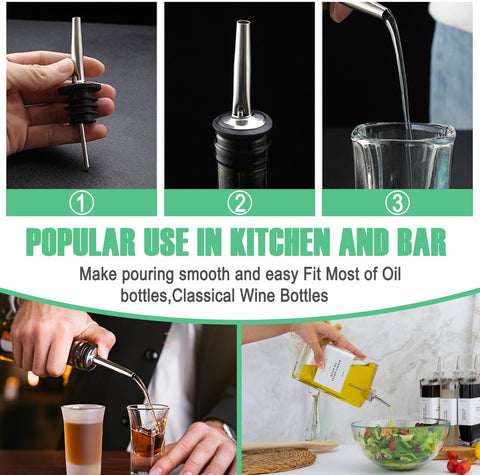 60 Pack Stainless Steel Liquor Pour Spouts with Rubber Caps, Bottle Pourers for Wine, Oil, Vinegar, and Alcohol – Bartender Bar Tools and Accessories