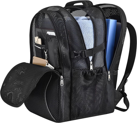 Heavy Duty X-Large Mesh Backpacks for Adults,Semi-Transparent college Backpacks with Rain cover for School, Beach, and Travel (X-Large)