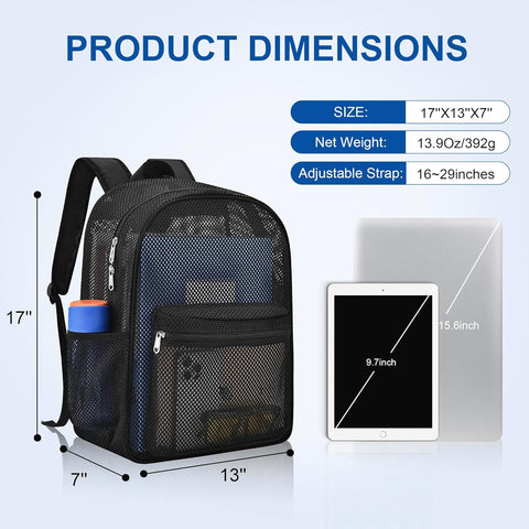Heavy Duty Semi-Transparent Mesh Backpack，See Through College Student Backpack，