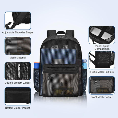 Heavy Duty Semi-Transparent Mesh Backpack，See Through College Student Backpack，
