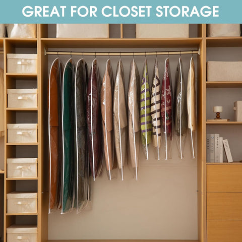 All Clear Garment Bags for Hanging Clothes, 40" Suit Bags for Closet Storage, Plastic Dtproof Suit Cover Bags, Clothes Protectors Bag with zipper for Coats, Jackets, Shirts（10 Packs）