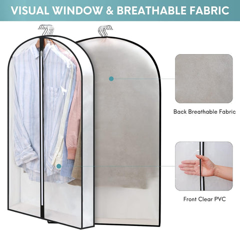 40" Clear Garment Bags for Hanging Clothes, 4" Gseted Suit Bags for Closet Storage, Hanging Clothes Storage Suit Cover Bags with Zipper for Coats, Jackets, Shirts, 4 Packs