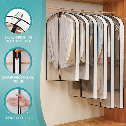 40" Clear Garment Bags for Hanging Clothes, 4" Gseted Suit Bags for Closet Storage, Hanging Clothes Storage Suit Cover Bags with Zipper for Coats, Jackets, Shirts, 4 Packs