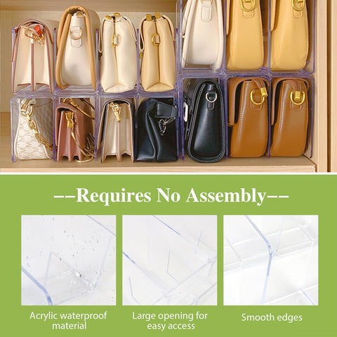 2 Pcs Acrylic Clear Purse Storage Organizers, 4 Sections Dividers in Bedroom Office (bright)