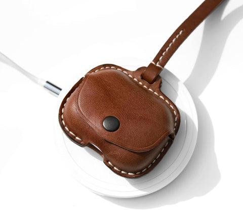 Leather Case Cover Earbud Case Strap String Compatible with Wireless Charging Case Brown
