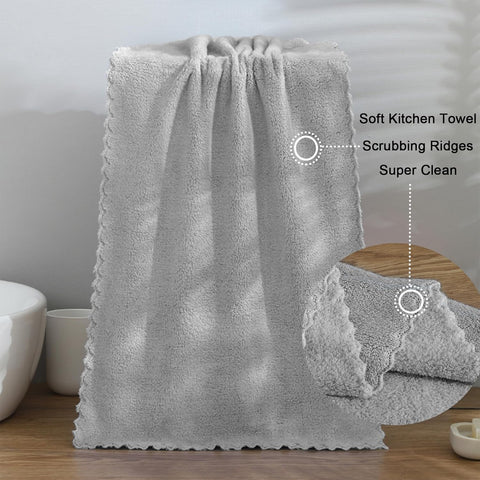 Kitchen Cloth Dish Towels, 13x28 Inches Premium Dishcloths, Super Absorbent Coral Velvet Microfiber Cleaning Cloths, Fast Drying Rags for Washing Dishes (13x28-6 Pack, Grey)