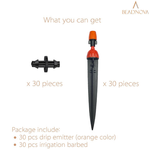 Irrigation Drippers 30pcs Drip Emitters for 1/4 Inch with Straight Coupling 360 Degree Micro Sprinkler Adjtable Drip Irrigation Heads Drippers for Garden Patio Lawn