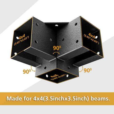 Pergola Kit Corner Brackets for 4x4(3.5inchx3.5inch) Wood Posts, Powder Coated Steel Made, 3-Way 90°Angle for Hunting Blind, Deer Stand