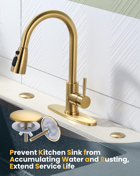 Kitchen Sink Hole Cover, 2 PCS Faucet Plate Stopper, Countertop Cap, Tap Blanking Metal Plug, Brushed Gold