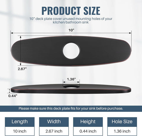 Faucet Plate, ALEASHA Kitchen Sink Cover Stainless Steel Plate for 1 or 3 Hole Bathroom or Kitchen Sink Faucet 10 Inch Escutcheon Hole Covers, Oil Rubbed Bronze