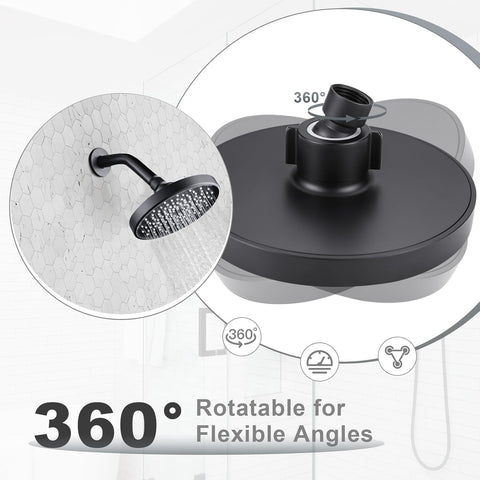 Shower Head High Pressure Rain, Luxury Bathroom Showerhead with Adjustable Angles, Anti-Clogging Silicone Nozzles - 6 Inch Round, Matte Black