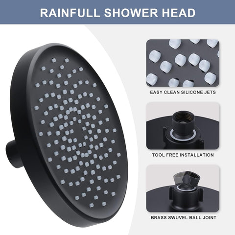 Shower Head High Pressure Rain, Luxury Bathroom Showerhead with Adjustable Angles, Anti-Clogging Silicone Nozzles - 6 Inch Round, Matte Black