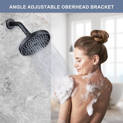 Shower Head High Pressure Rain, Luxury Bathroom Showerhead with Adjustable Angles, Anti-Clogging Silicone Nozzles - 6 Inch Round, Matte Black
